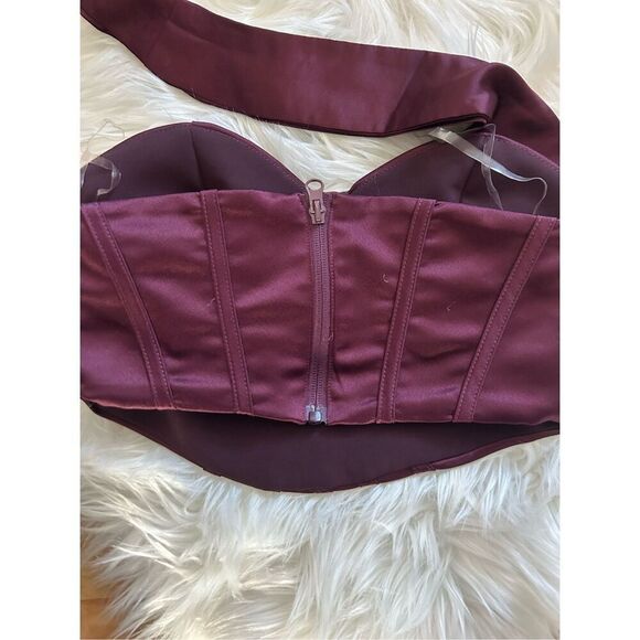 Pretty little thing burgundy corset wraparound sexy crop top size 0 - Picture 3 of 7